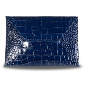 BCBG Maxazria “Harlow” Crocodile Embossed Envelope Clutch Navy Blue